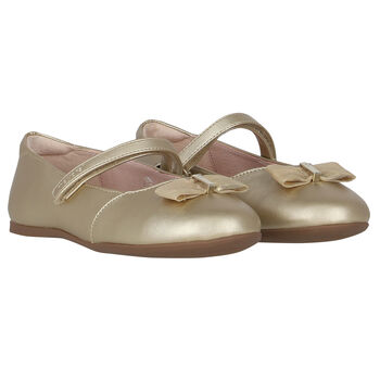Girls Gold Bow Shoes